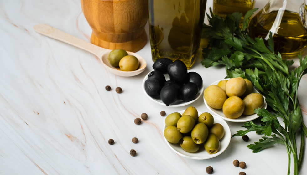 close up organic olives table
